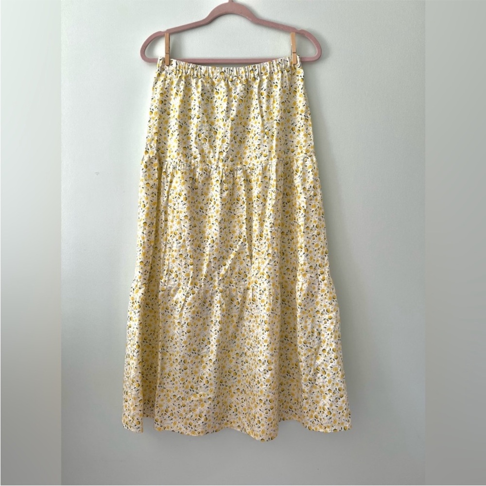 🍋 Lemon Print Cotton Handmade Tiered Summer Skirt M